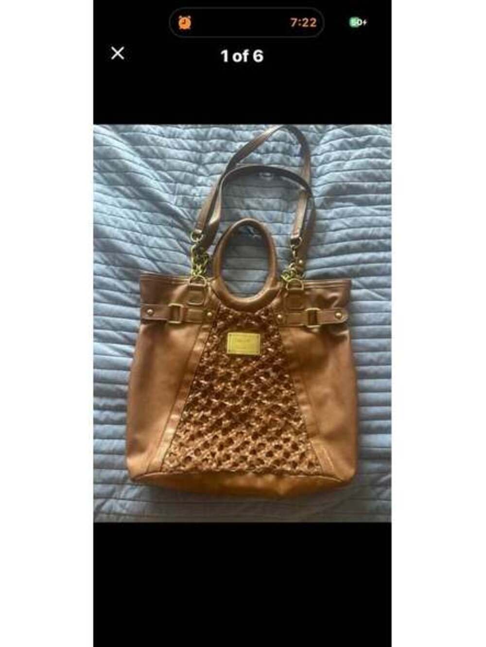 Y2k tan Nicole by Nicole Miller Brown Woven Tote Bag / purse